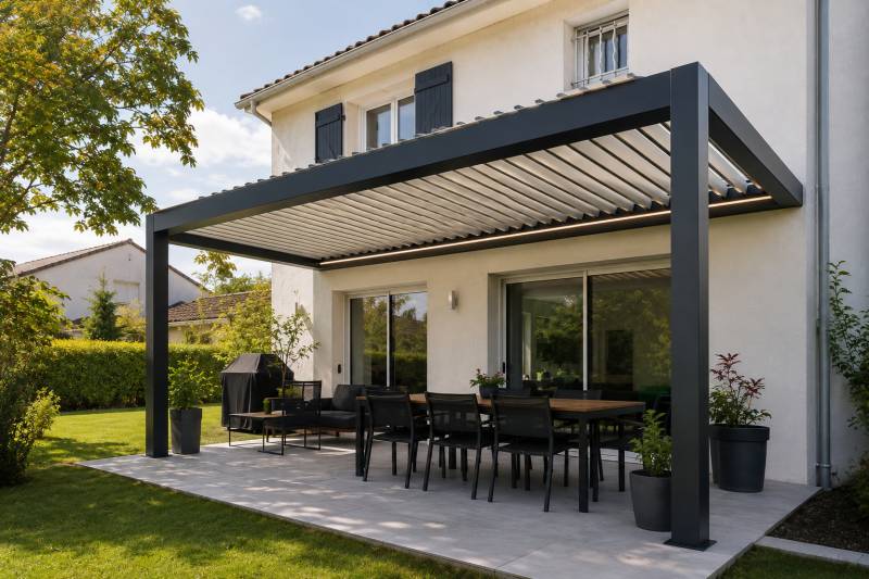 Pose d'une pergola bioclimatique adossée à Bourgoin-Jallieu