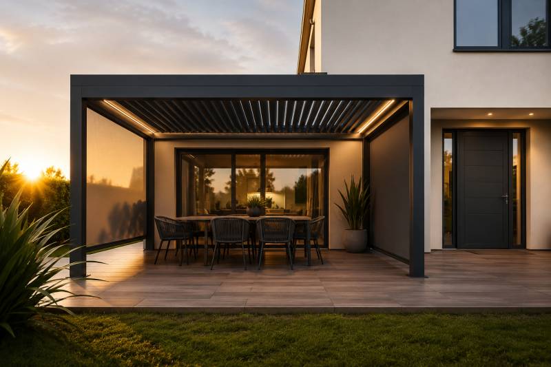 Pose d’une pergola bioclimatique 4x4 en aluminium gris anthracite à Voiron